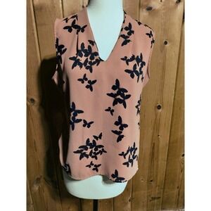 Ann Taylor Petite  Medium sleeveless blouse with butterflies accent blush pink